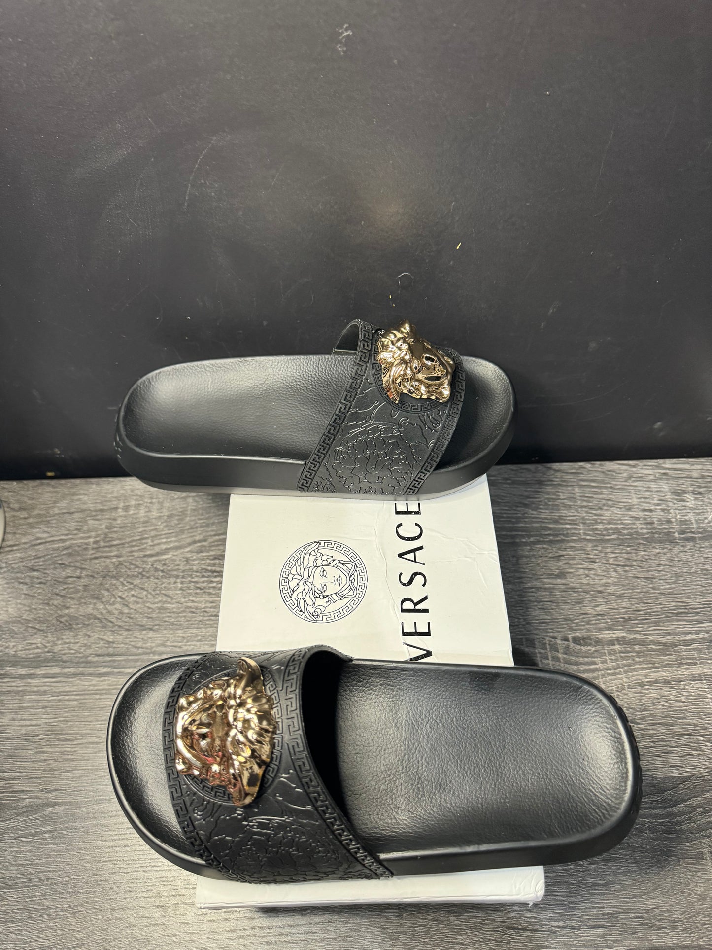 Gold & Black Medusa Slides