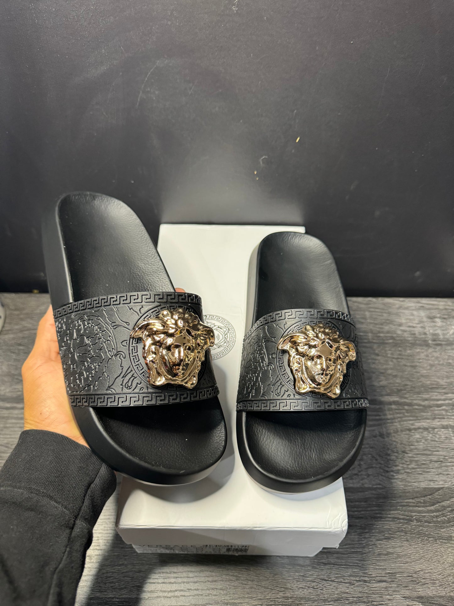 Gold & Black Medusa Slides