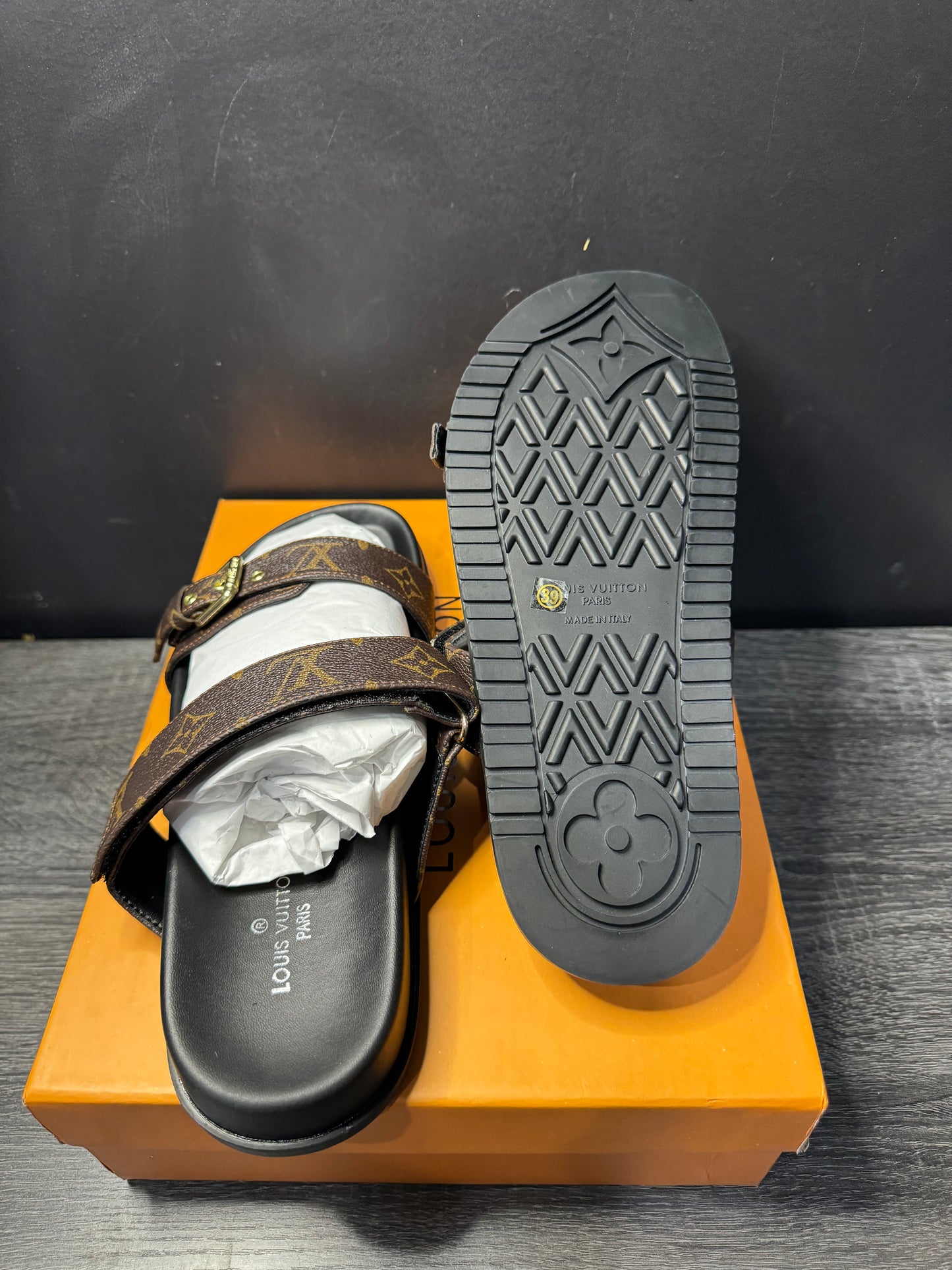 Brown LV sandals
